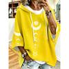 Plus Size Women's Short Sleeve Hooded Top, Blue Moon Star Print Loose Off Shoulder Hoodie