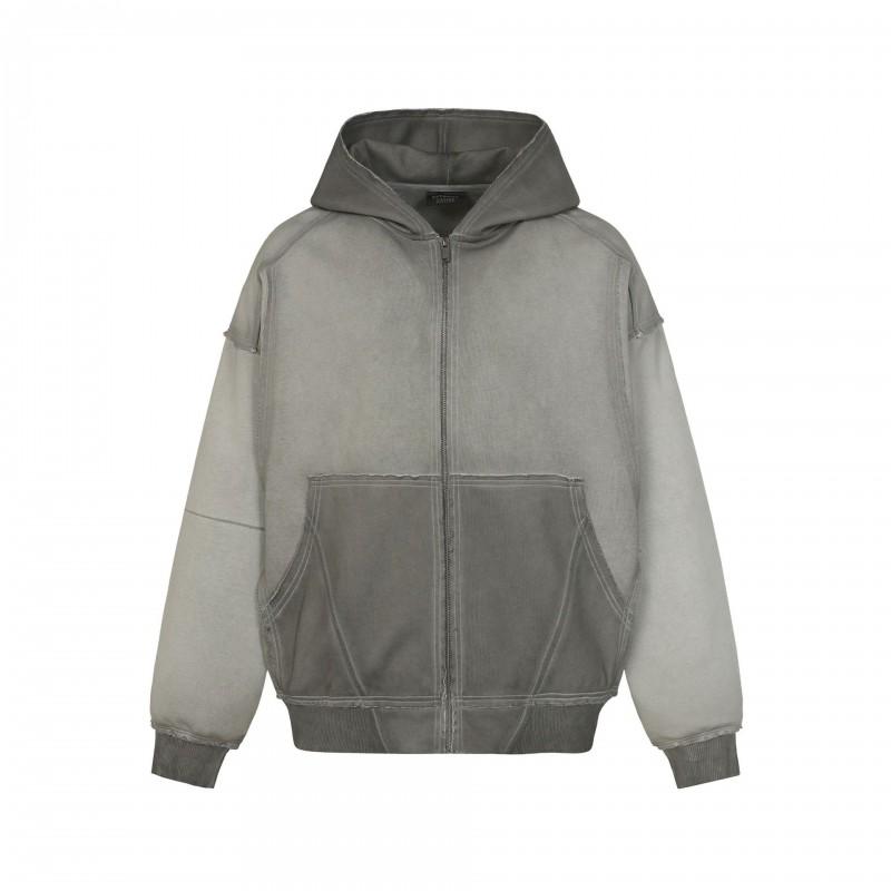 Washed Distressed Oversized Zip Hoodie Men American Streetwear Heavyweight Sweatshirt