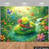 2D Colorful Caterpillar Background Banner, Cute Forest & Waterfall Backdrop for Baby Shower Photoshoot