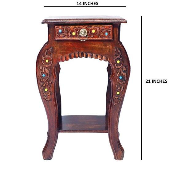 Tabouret en Bois Bois Naturel Table d'Appoint 53.34cm Avec Tiroir Pour Salon