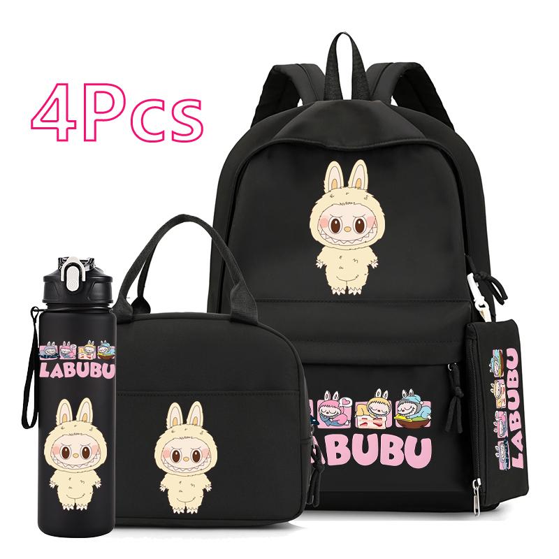 4Pcs/set Cute Anime Printed Backpack 750Ml Outdoor Sports Water Bottle Girl Boy Teen Student Schoolbag Child Kid Large Capacity Bookbag