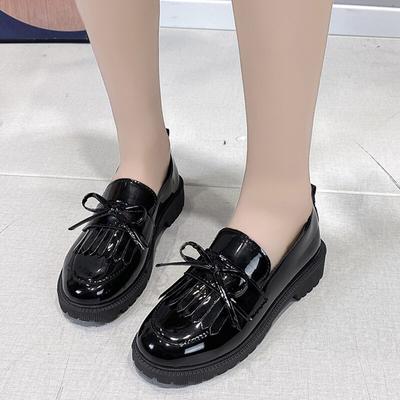 Rimocy Fashion Tassel Loafers Women Black Patent Leather Flats Spring Autumn Casual Shoes Woman Round Toe Slip On Office Shoes