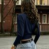 Women's V-Neck Long Sleeve Cropped T-Shirt Top for Fall Trendy Casual Tee