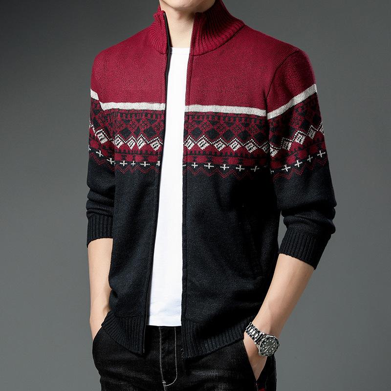 

Осенне-зимние мужские свитера Повседневные свитера с принтом и воротником-стойкой Мужские пальто Плюс флисовые куртки L красный