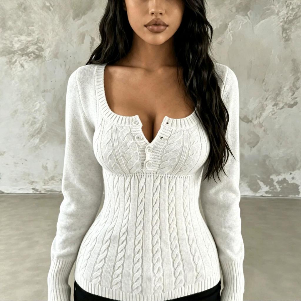 Women's Solid Square Neck Waist-Cinched Long-Sleeve Top - Pure Desire Style