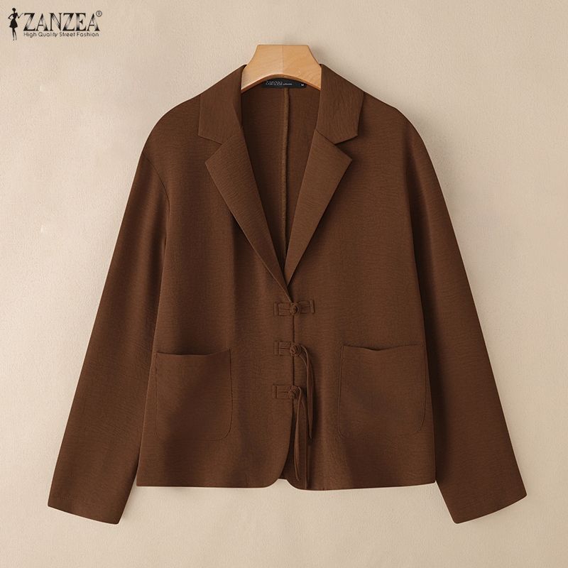 ZANZEA Women Casual Notched Lapel Loose Long Sleeve Thin Cardigan Blouse