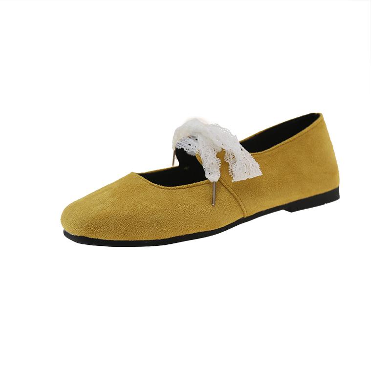 Fashion Fall New Square Toe Suede Soft Sole Non-Slip Sneakers Fashion Lace Bow Flats