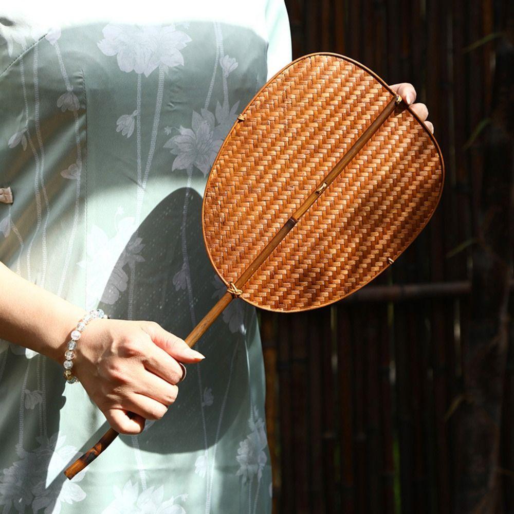Handmade Bamboo Woven Fan Classical Hand Cranked Fan Chinese Style Circular Fan  Photography Prop