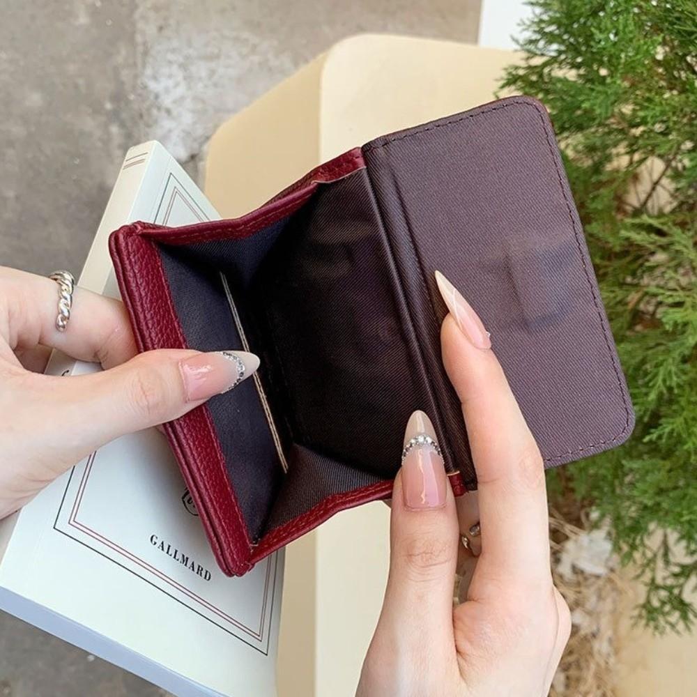 Leather Material Short Wallet Magnetic Closure Large Capacity Bifold Wallet Solid Color Multiple Card Slots Coin Purse Women