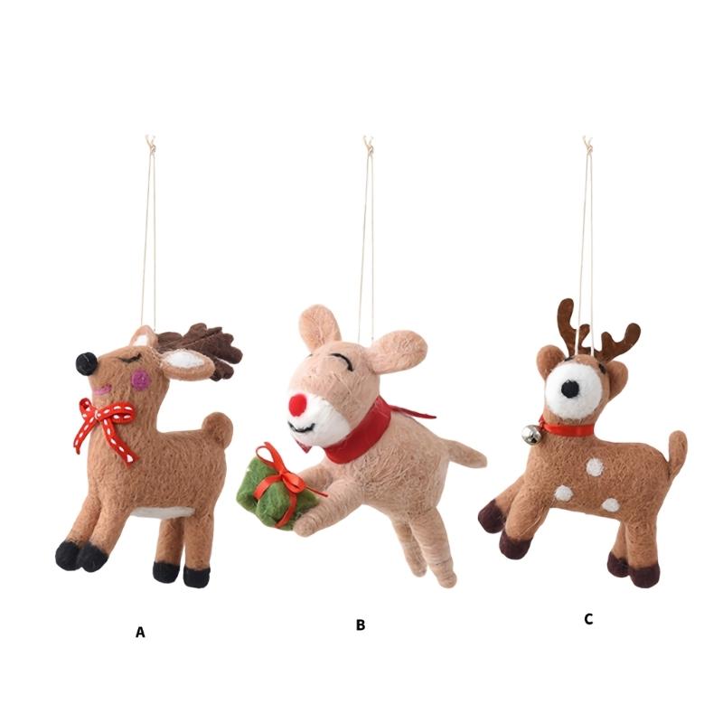 Soft Fabric Christmas Deer Hanging Ornament with Display Loop, Stuffed Tree Accent for Winter Table and Room Styling