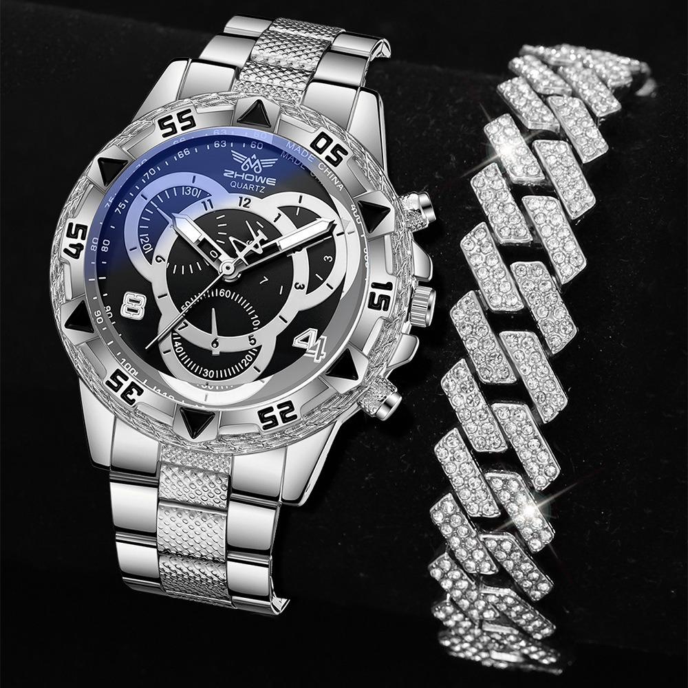 Men's Watch Blu-ray Glass Quartz Watch Classic Watch False Three-eye Digital Alloy Watch