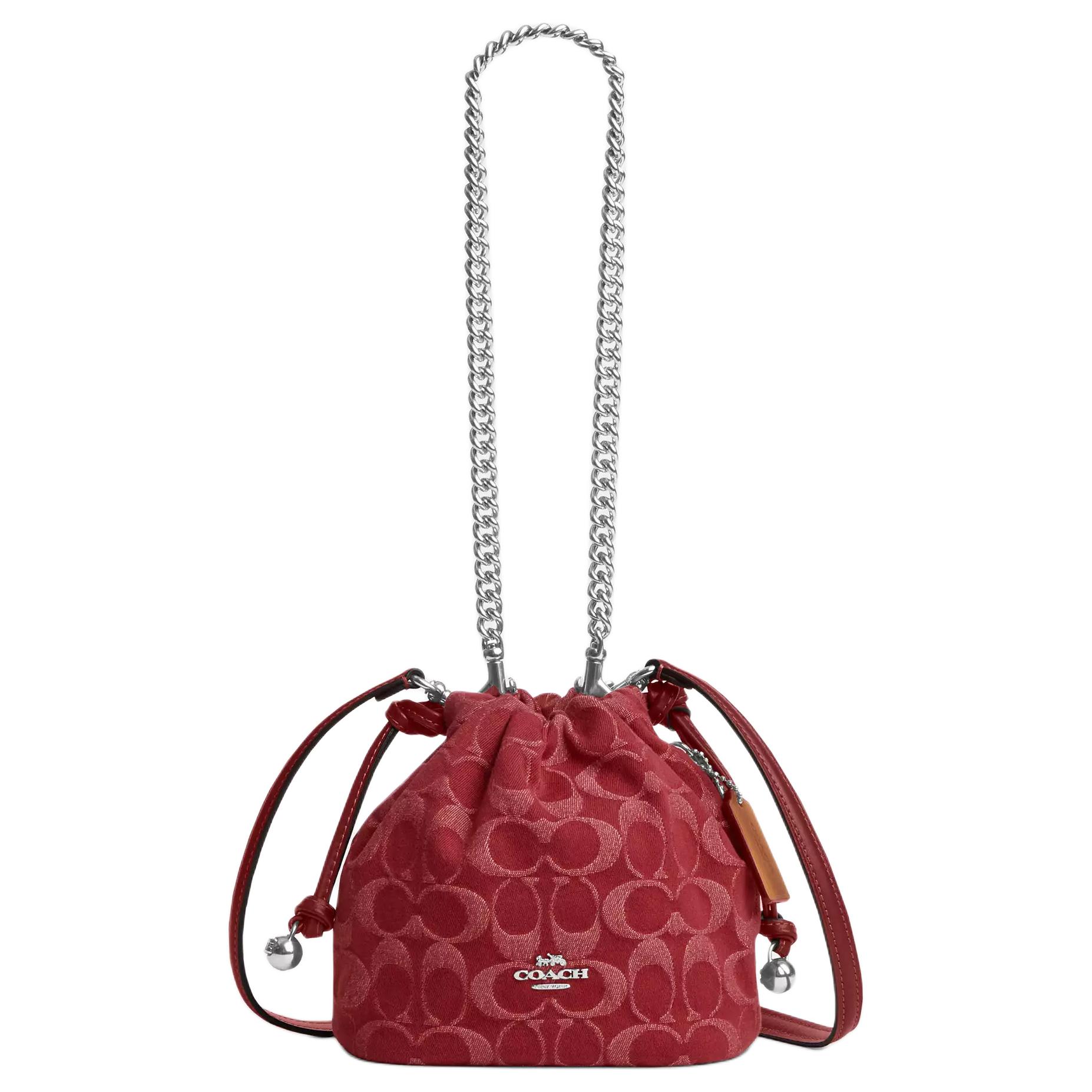 

Coach Faye 17 Drawstring And Magnetic Closure Denim Shoulder Bag Small Women shoulder bag Red CCZ45-SVDN8 Basic Set (Bag+Dust Bag)