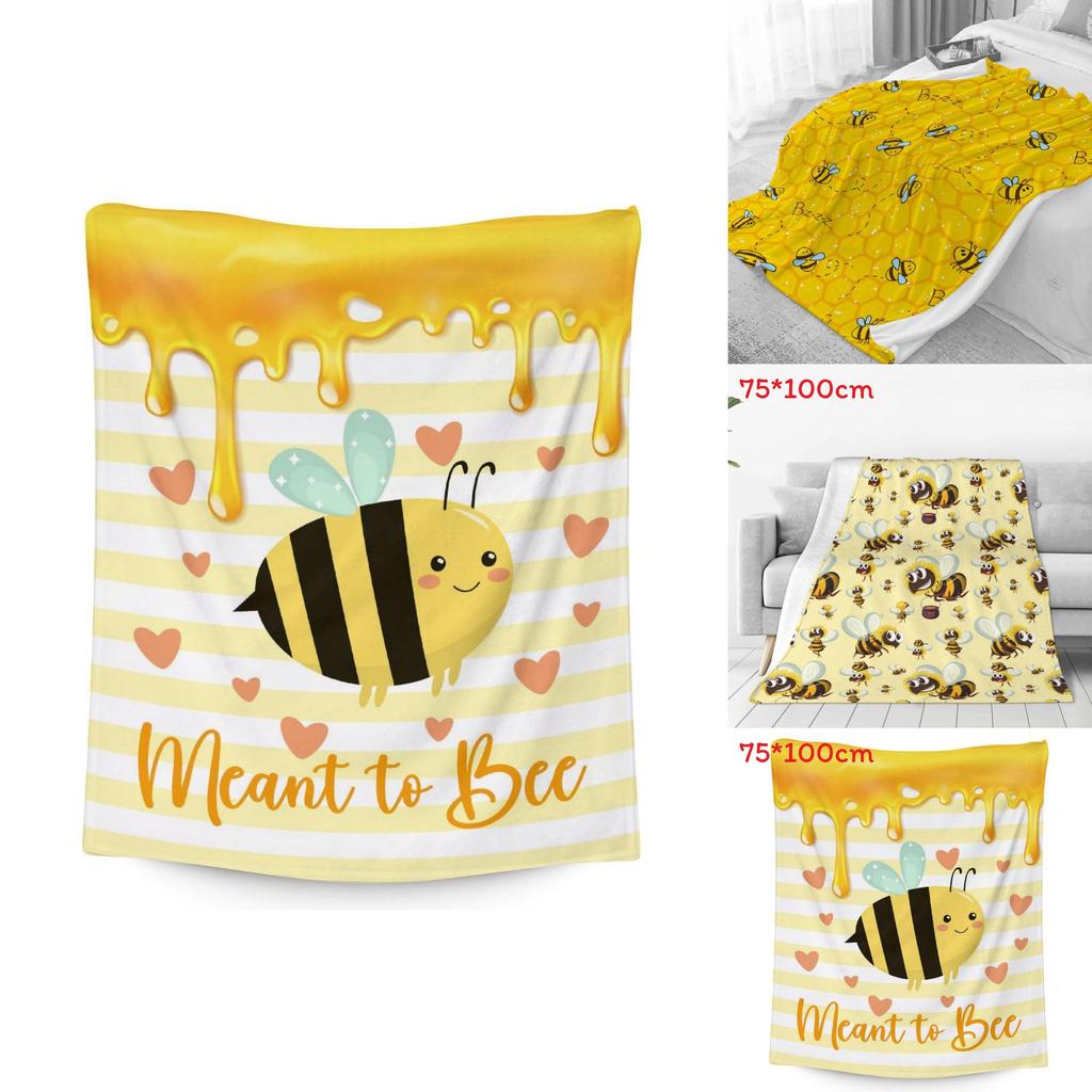 Soft Polyester Cartoon Bee Fleece Blanket For Childrens Bed And Couch Warm Cover