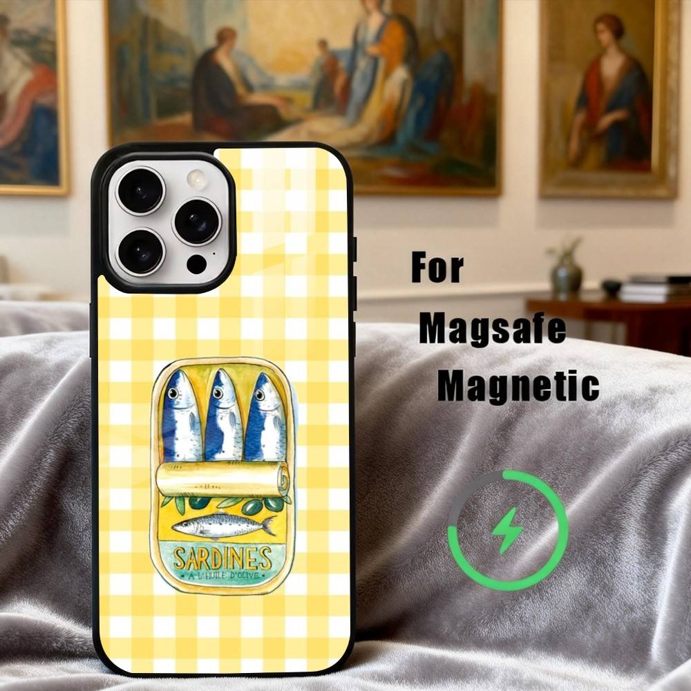 

S-Stripes & S-Sardines Art Phone Case For iPhone17,16,15,14,13,12,11 Plus,Pro Max Magnetic For Magsafe Wireless Charging iphone16e