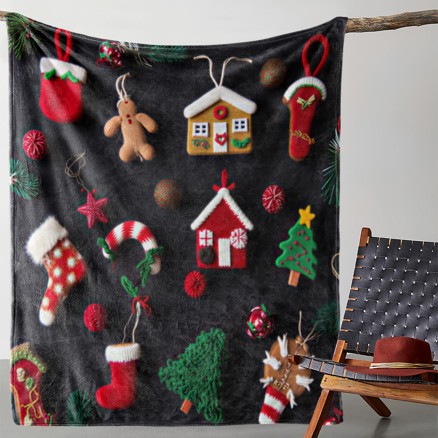 1pc Sdoo Vintage Christmas Throw Blanket - Soft Flannel All-Season Cozy Blanket with Festive Holiday Design (Santa, Snowmen, Can 75x90cm