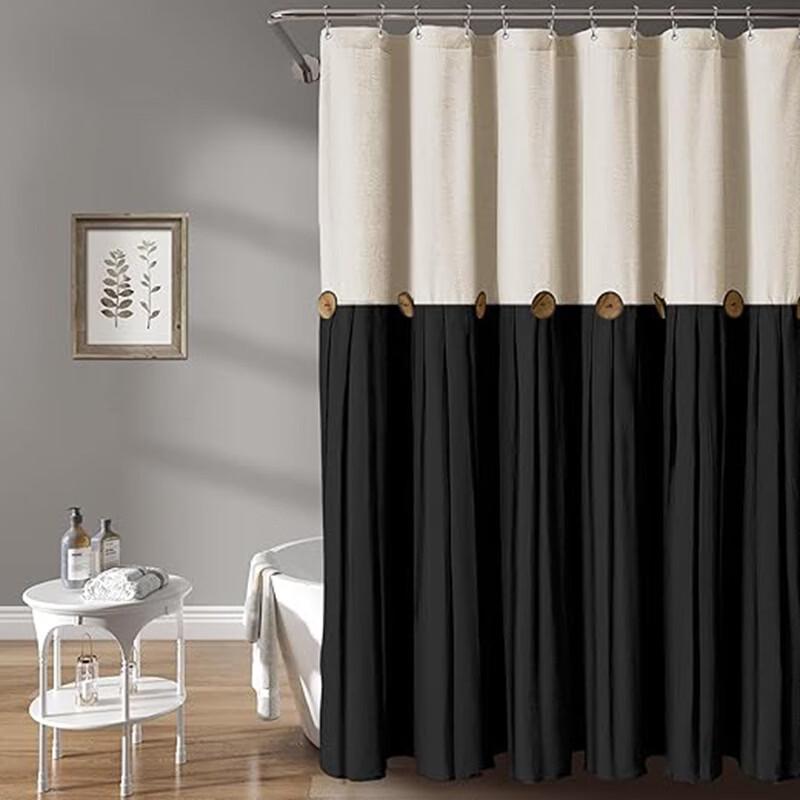 

Button-Accent Patchwork Cotton Linen Shower Curtain
