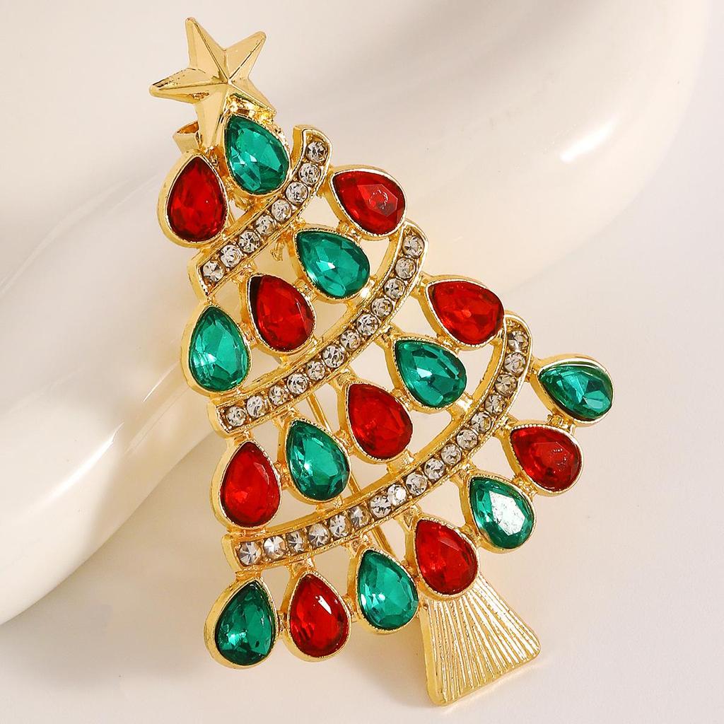 Colorful Rhinestone Christmas Tree Brooch: Women's European & American Creative Design Accessory