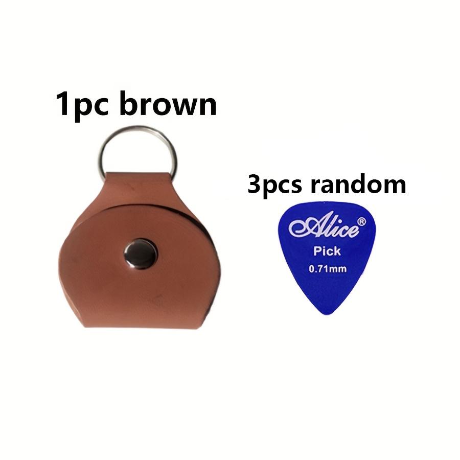 PU Leather Guitar Pick Storage Bag with 3 Random Picks Portable Pick Holder Organizer Pouch for Guitarists Bassists Brown JXB