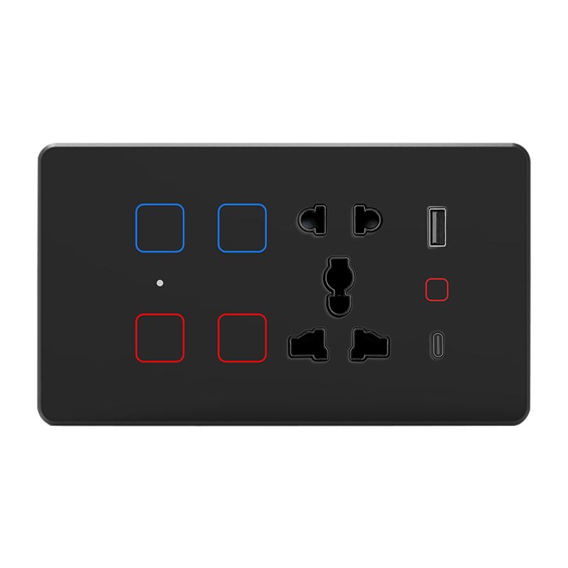 4M Indian Switch Tuya WiFi Smart Home System Switch Fan Curtain Switch with USB Socket 147x86mm