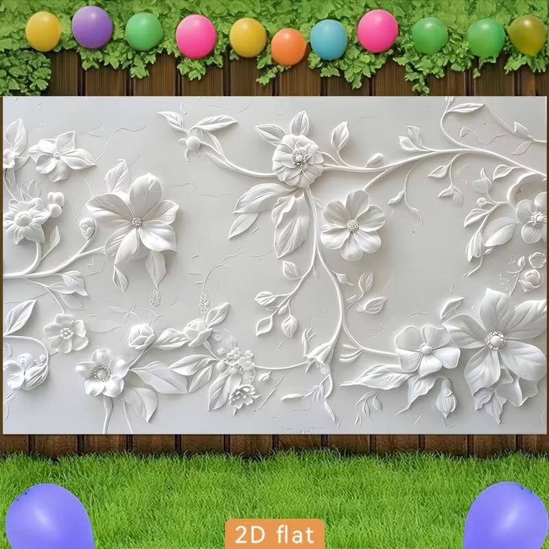 2D White Embossed Floral Backdrop for Wedding Birthday Party Photo Booth Background