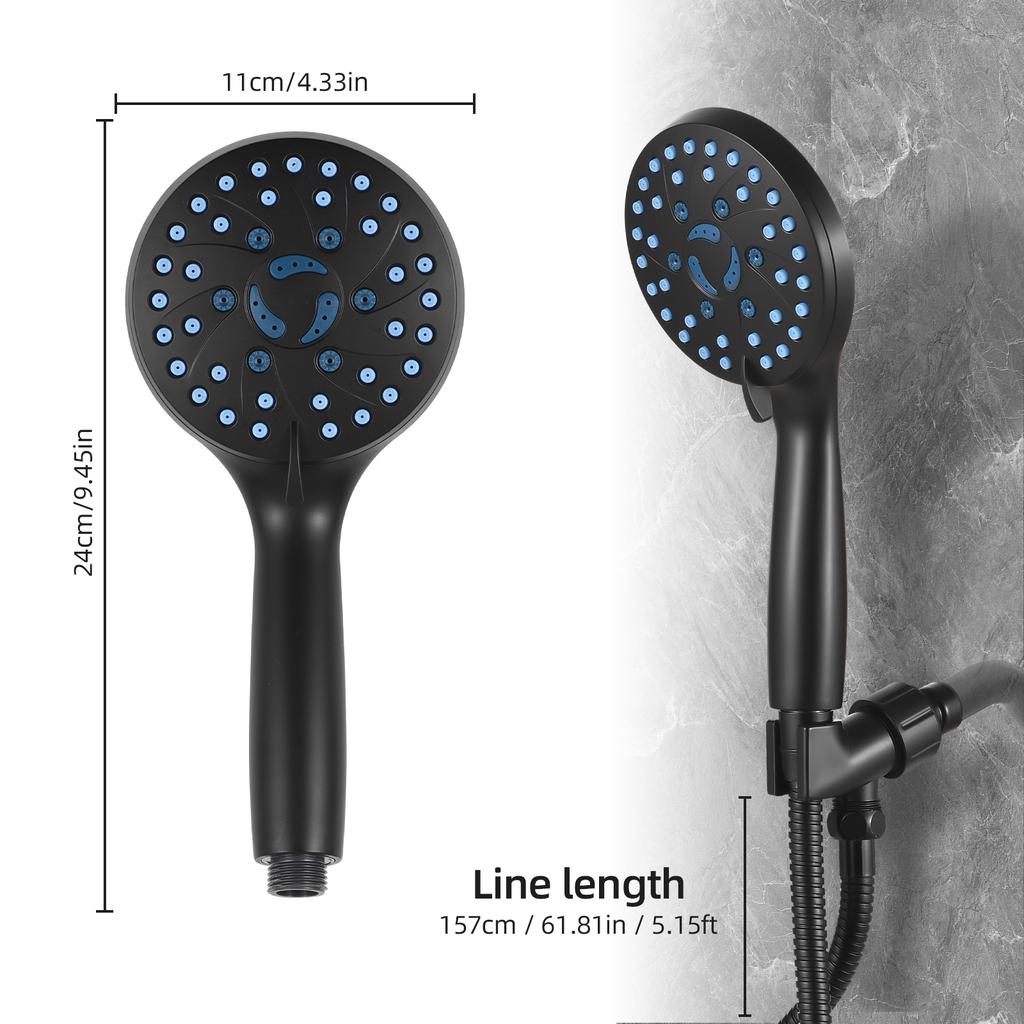 High Pressure Shower Head 7-mode Handheld Shower Head Anti-clog Nozzles Showerhead with 62-inch