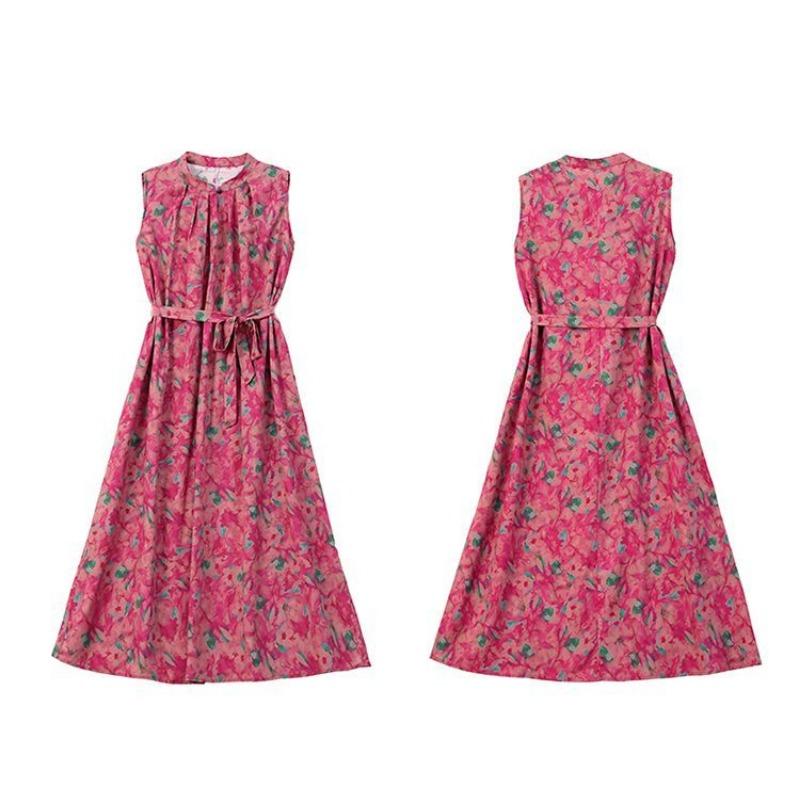 Elegant Floral Print Plus Size Dress for Middle Aged Women Summer Cotton Long Dress