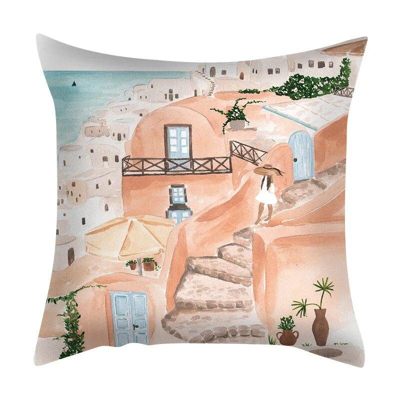 Zuhause Schlafzimmer Wohnzimmer Sofa Auto Stoff Kissenbezug Kissenbezug Grüne Pflanze Meerblick Kissen
