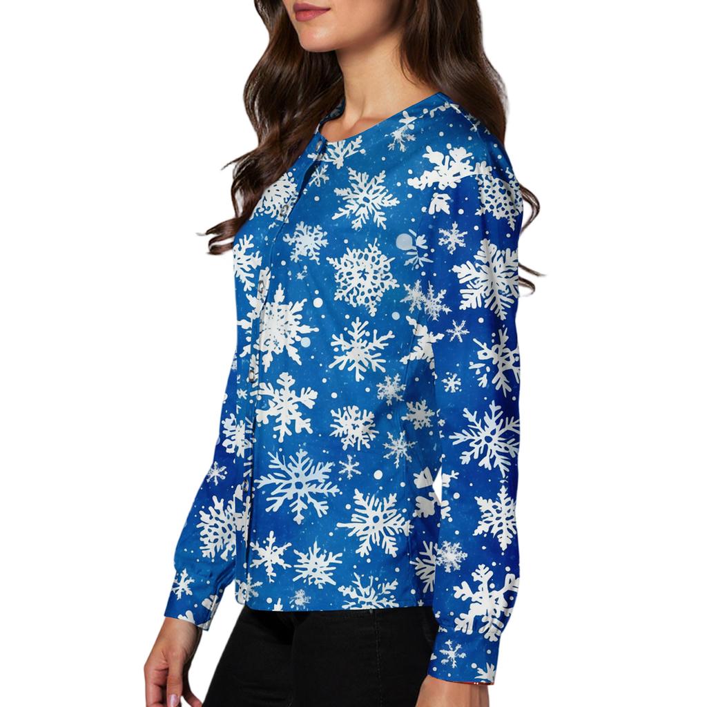 Women's Casual Long-sleeved Single-breasted Christmas Printed Protective Clothing Cardigan Top