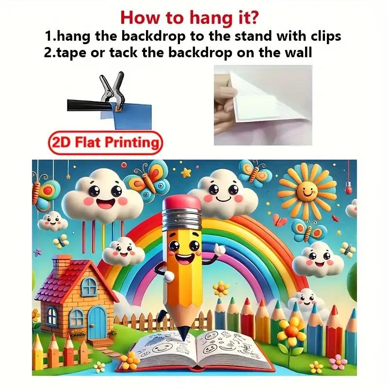 2D flat surface, 1 piece of colorful pencil creative world wall fabric, suitable for living room and bedroom, with a retro style