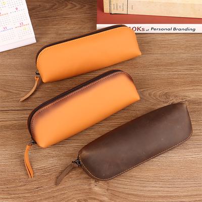 Astuccio portapenne in pelle vintage, semplice astuccio portapenne con cerniera, astuccio portapenne, scatola per occhiali, materiale scolastico