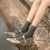 First season Hong Kong pleated wedge heel pointed buckle Mary Jane women's shoes 2026 spring heel shallow mouth silver shoes