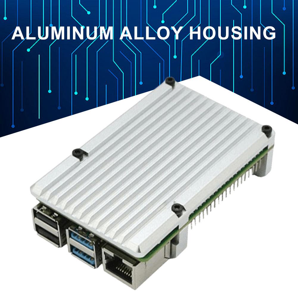 For Raspberry Pi 4 Model B Aluminum Alloy Case Shell Enclosure with Cooling Fan with Silicone Thermal Pads Metal Housing