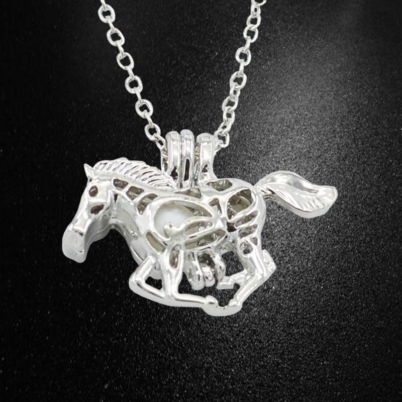 Luminous Black Night Glow Pony Pendant Necklace with Hollow Bead Design