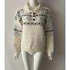 Womens Oversized Fair Isle Knit Sweater With Turn-Down Collar Button Front Soft Deer Velvet Winter Retro Style