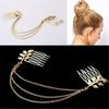 Fashion Hair Accessories Gold Tassel Leaf Comb Cufflinks Jewelry Headwear Double Ended Comb Wedding Dress Accessories Wholesale