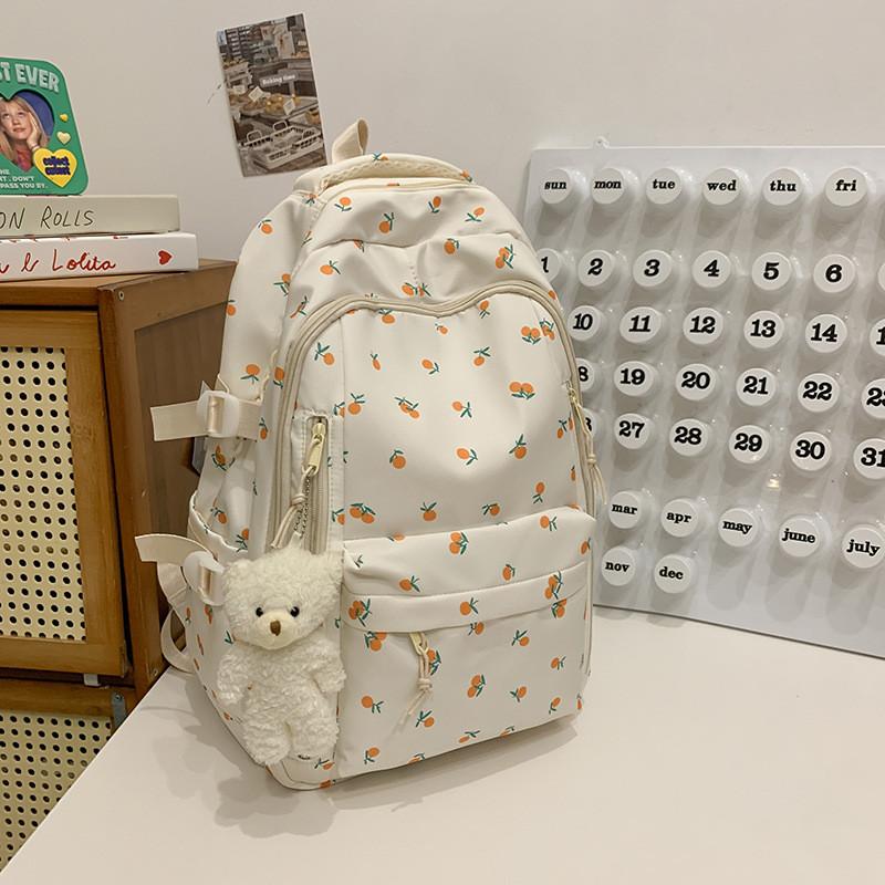 Floral Pattern Nylon Backpack With Large Capacity For Students And Casual Use