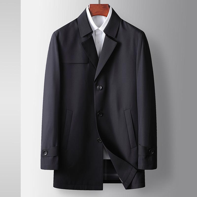 Spring and Autumn New Lapel Young and Middle-aged Light Luxury Business Solid Color Casual Trench Coat Tide
