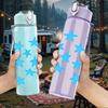 1PC Light Blue Five Point Star Repeat 750ml Color Plastic Sports Water Bottle Leakproof Flip Straw Lid Suitable for Sports Office Home Use