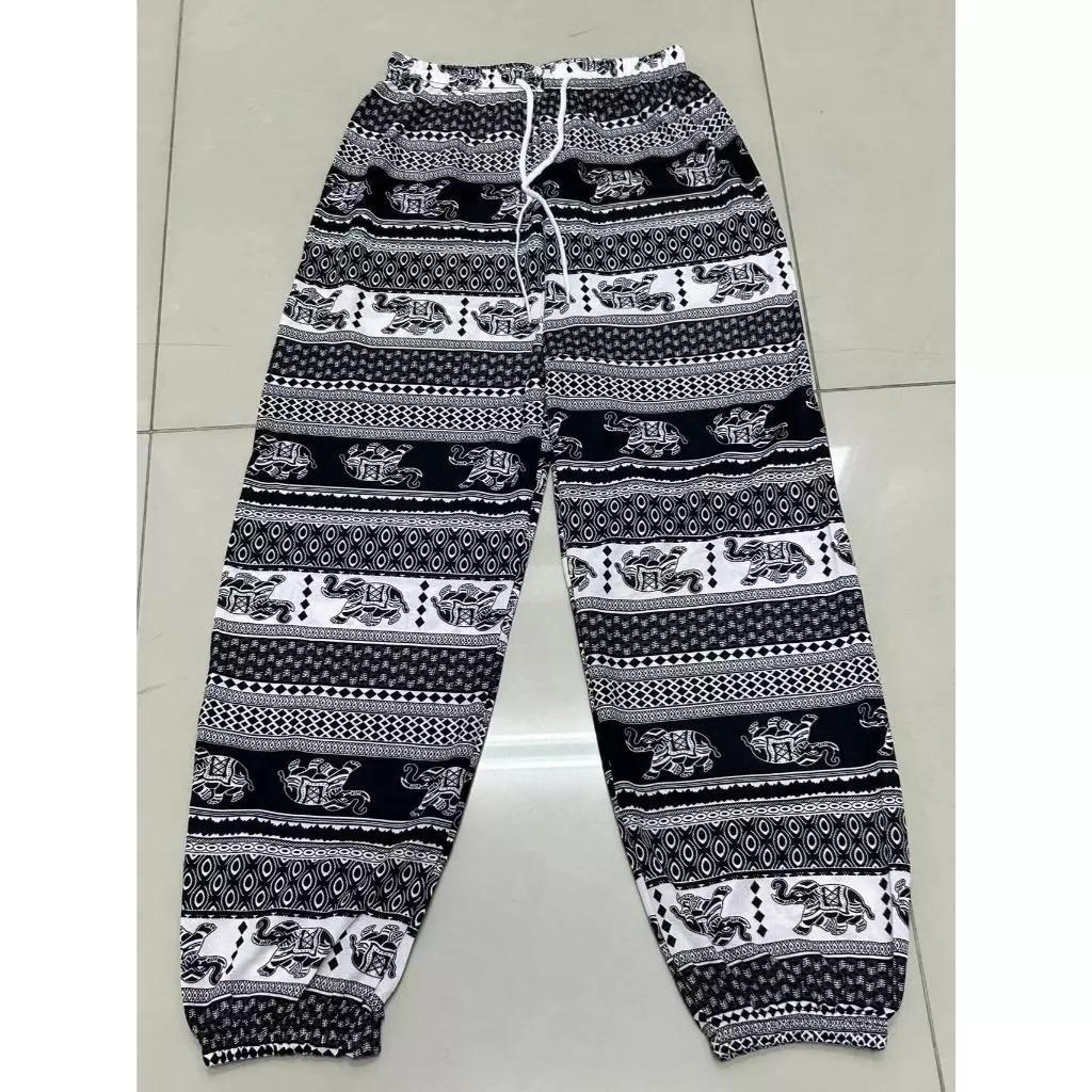 Elefanten Hose Lang Weites Bein Verstellbarer Elastischer Bund Riemen Unisex Damen Herren Druck Thailand Lässig Streetwear Strand Boho Retro Vintage