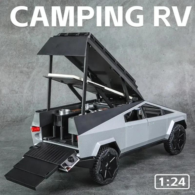 AKW1 1:24 Tesla Cybertruck Camping Wohnmobil Legierung Auto Modell Druckguss Spielzeugfahrzeuge Ton und Licht Kinderspielzeug Sammlerstücke Geburtstagsgeschenk