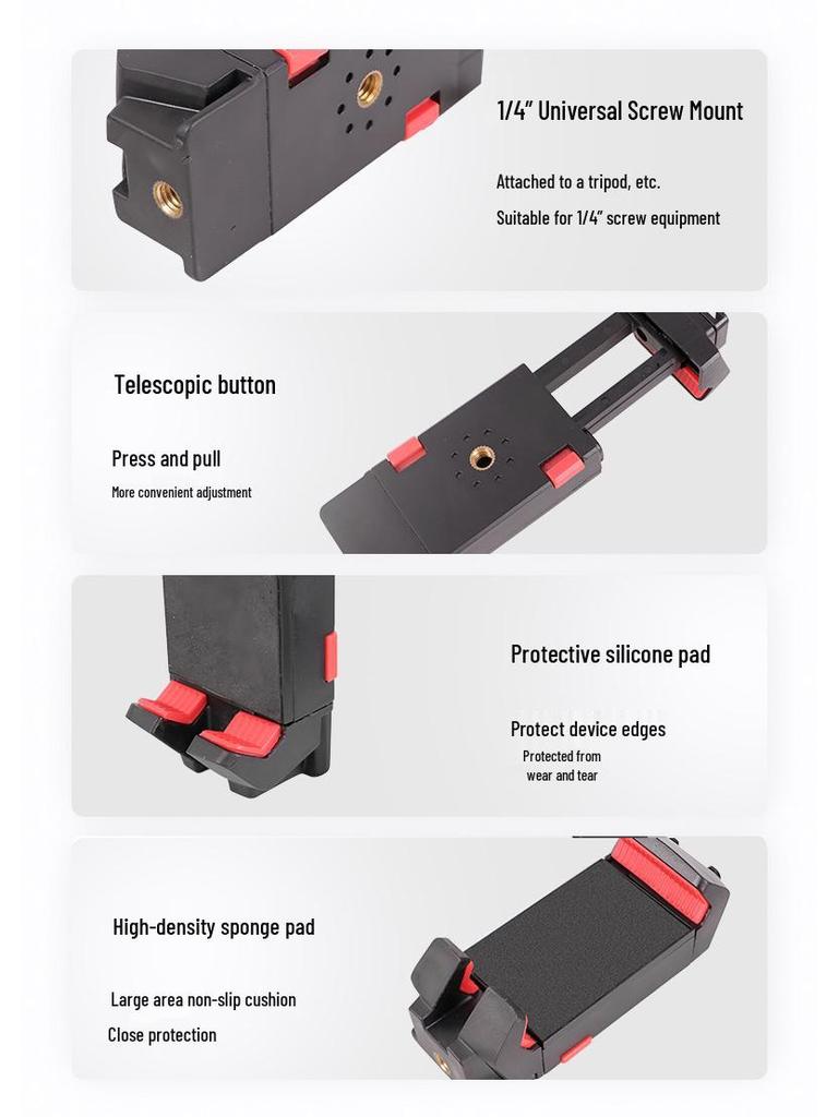 Universal Mobile/Tablet Clip for Live Streaming & Photography, Portable with 1/4" Screw Hole