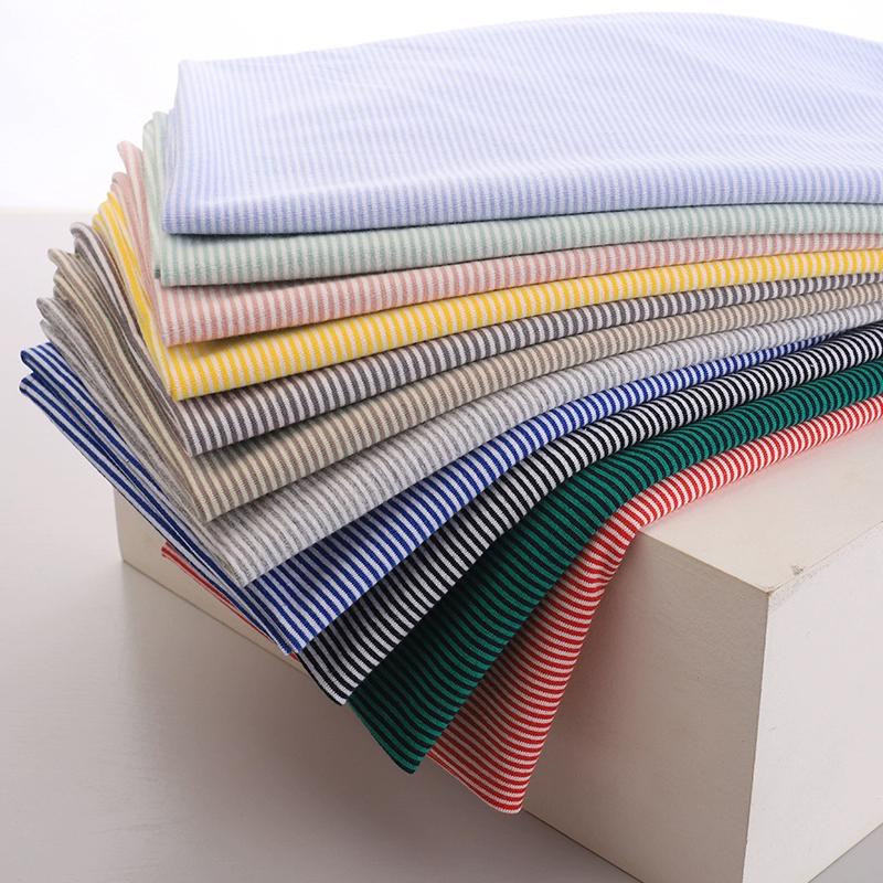 Pure Cotton 1mm Striped Elastic Knitted Fabric for Sewing T-shirts Dresses Children's Clothing Cotton Doll Clothes DIY Fabrics