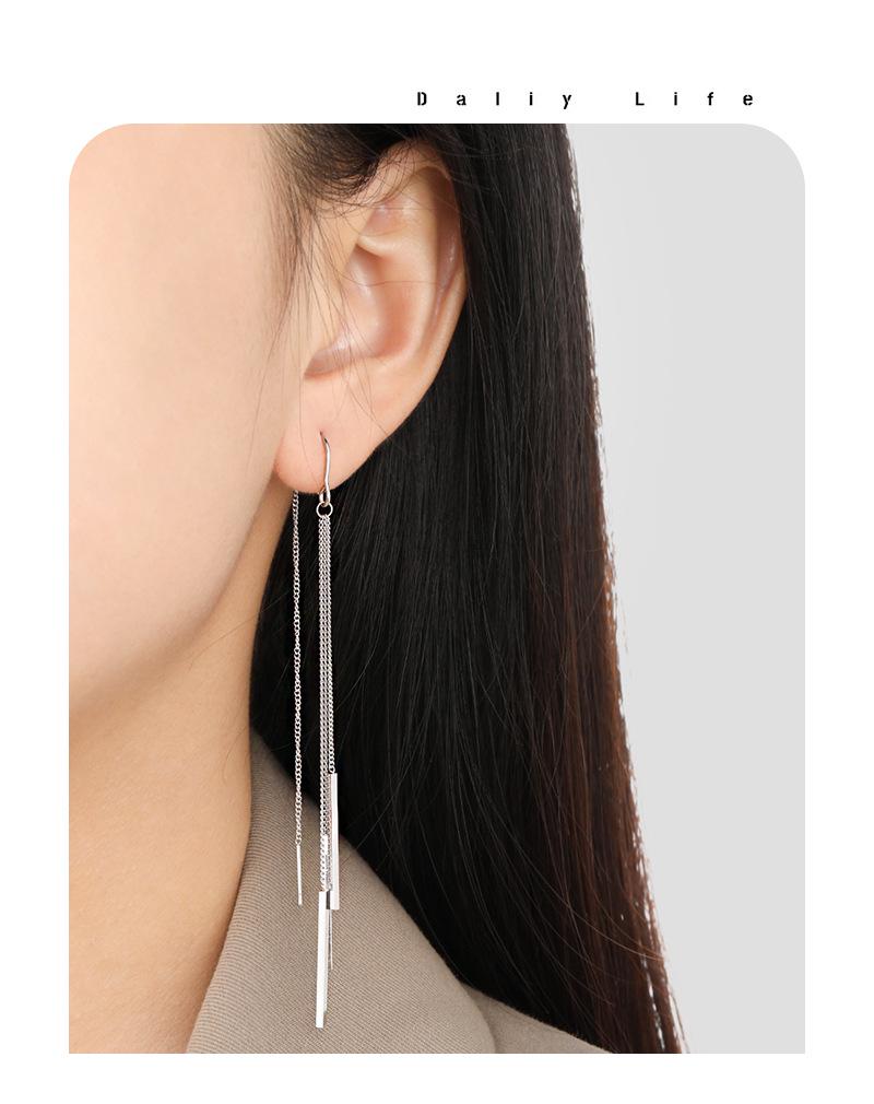 Korean Geometric Tassel Chain Titanium Steel Earrings