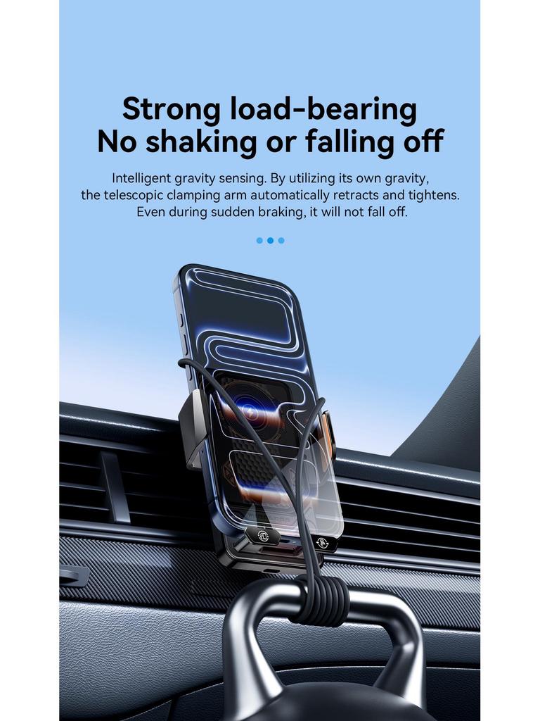 2026 Dual Motor Car Phone Holder with 90° Flip & Colorful Ambient Light Wireless Charger