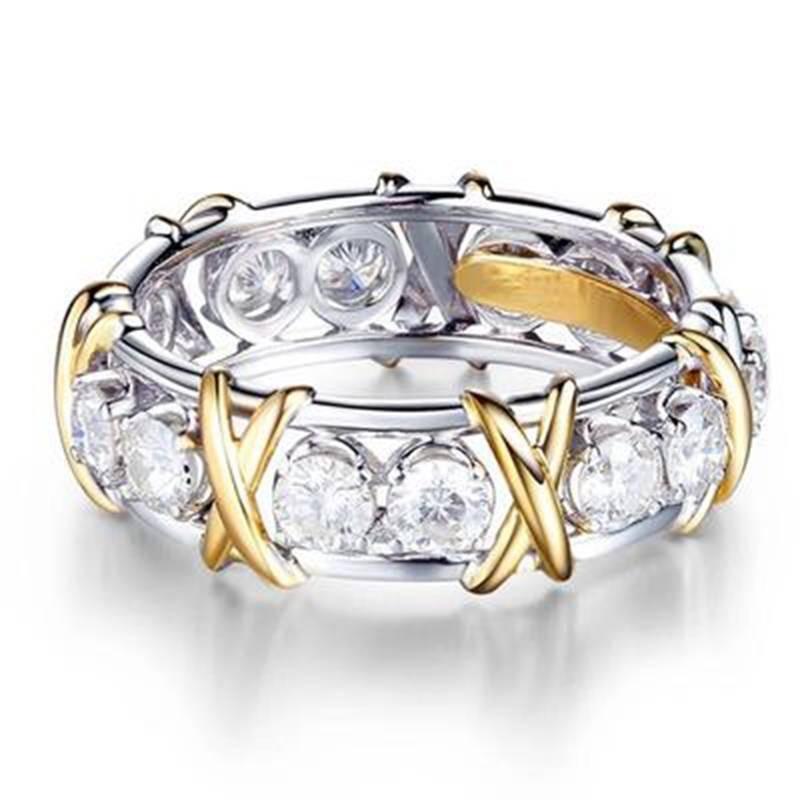 Elegant Geometric Cubic Zirconia Two-tone Ring For Women Gold Plated Fashion Jewelry