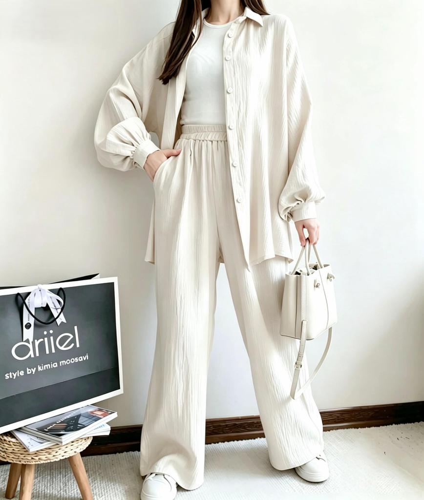 2024 Women's Two-Piece Suit: Long Sleeve Lapel Shirt & Elastic Waist Trousers (Autumn/Winter Collection)