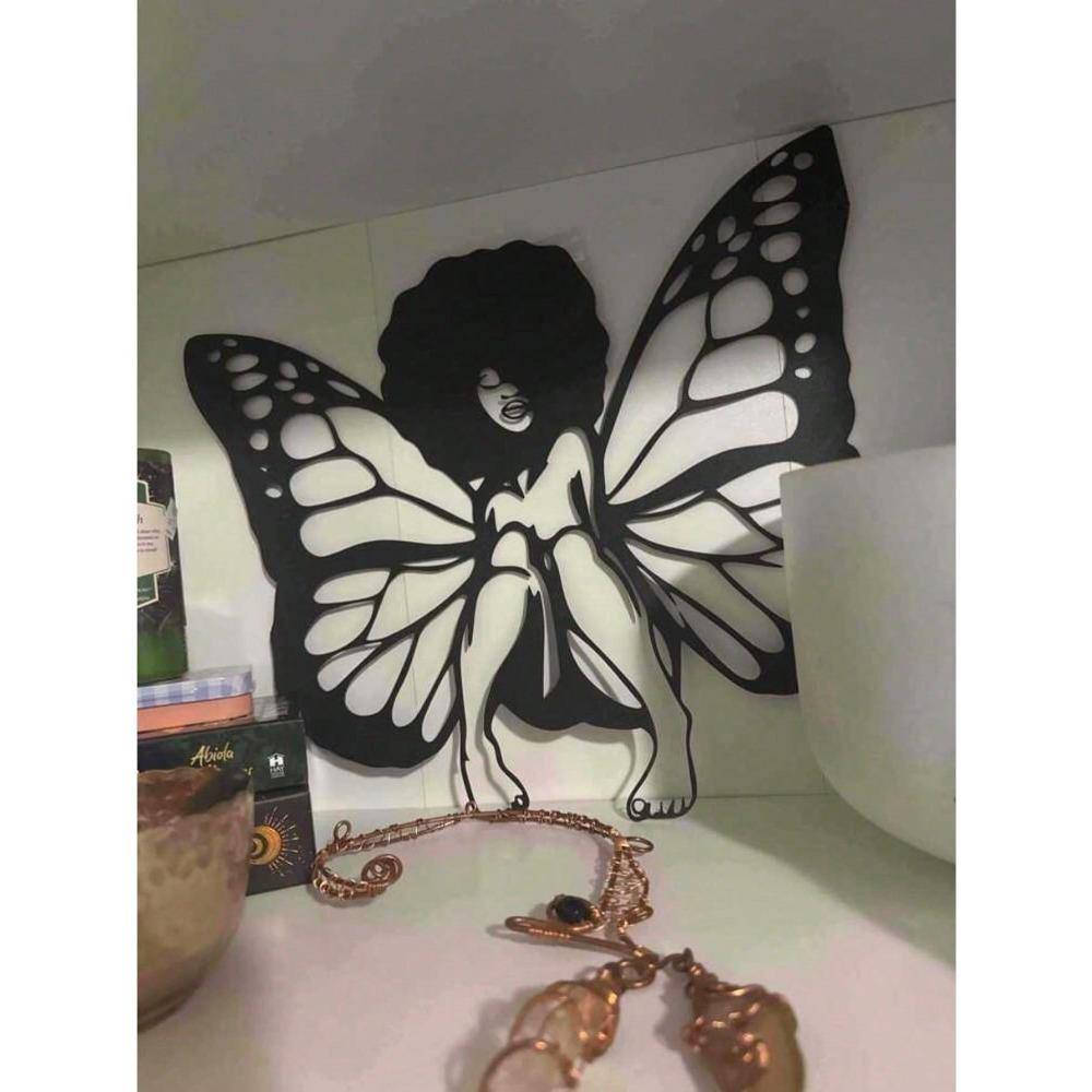 African Woman Butterfly Metal Wall Art Elegant Living Room Bedroom Wall Decor Gift