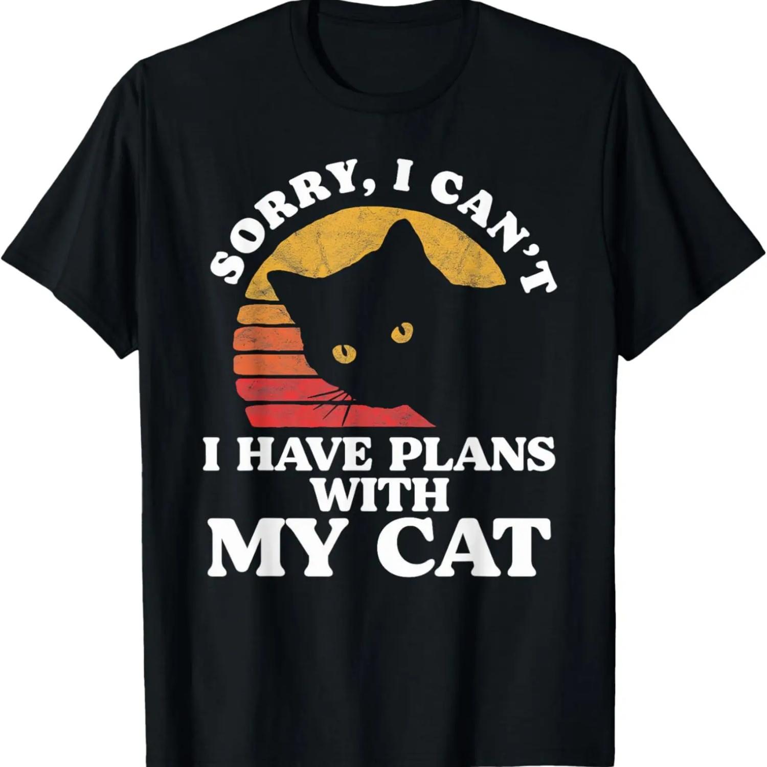Sorry I Can t I Have Plans with My Cat Funny Introvert 80s T-Shirt XXXXXL чёрный