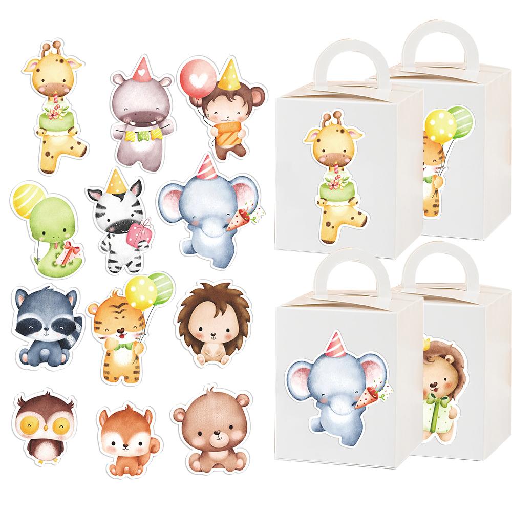 1set Jungle Safari Birthday Cake Topper Zoo Monkey Lion Jungle Party Sticker Animal Birthday Theme Cupcake Wrappers Cake Flag