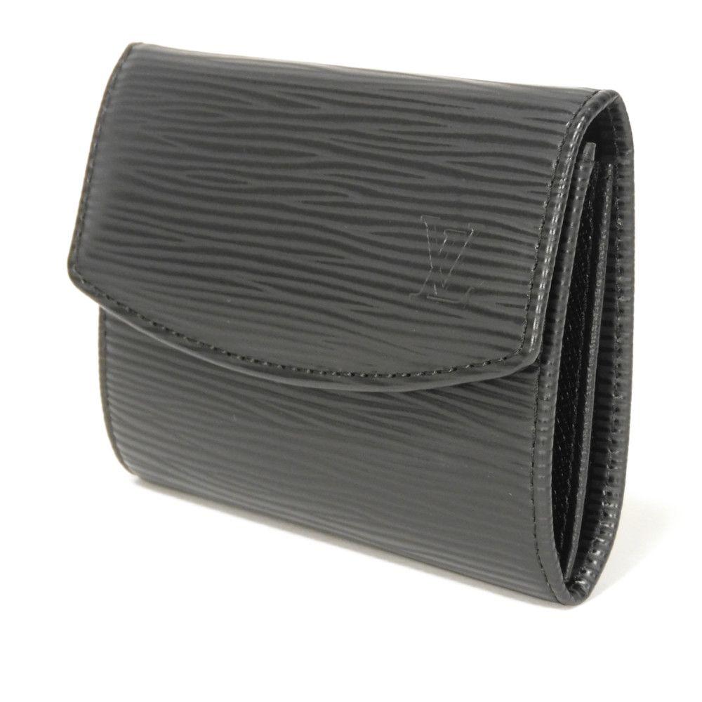 Used LV Logo Embossed Black Card Case with Gusset, Bifold, Epi Noir, 12564 Porte Monnaie Simple M63412 7943, Unisex